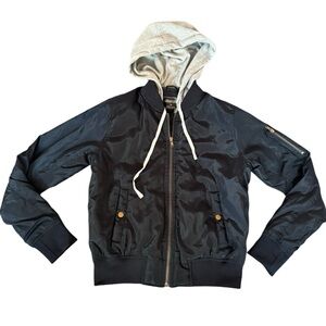 Urban Look Men's‎ Hooded Jacket Double Zipper Black Gray Size Medium Long Sleeve